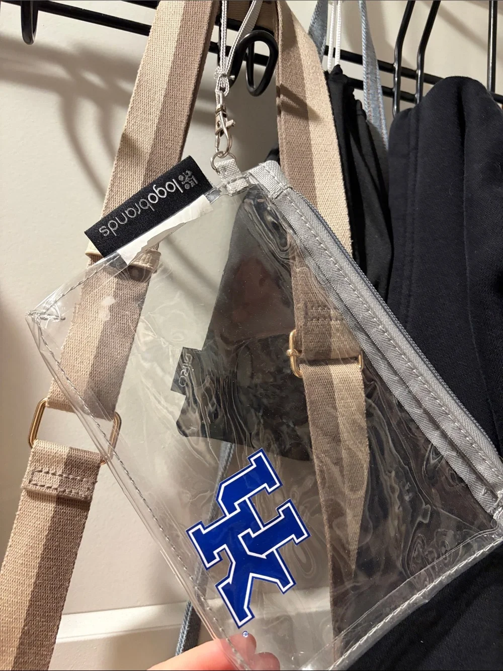 Clear Crossbody Bag with Tan Strap - UK Logo
